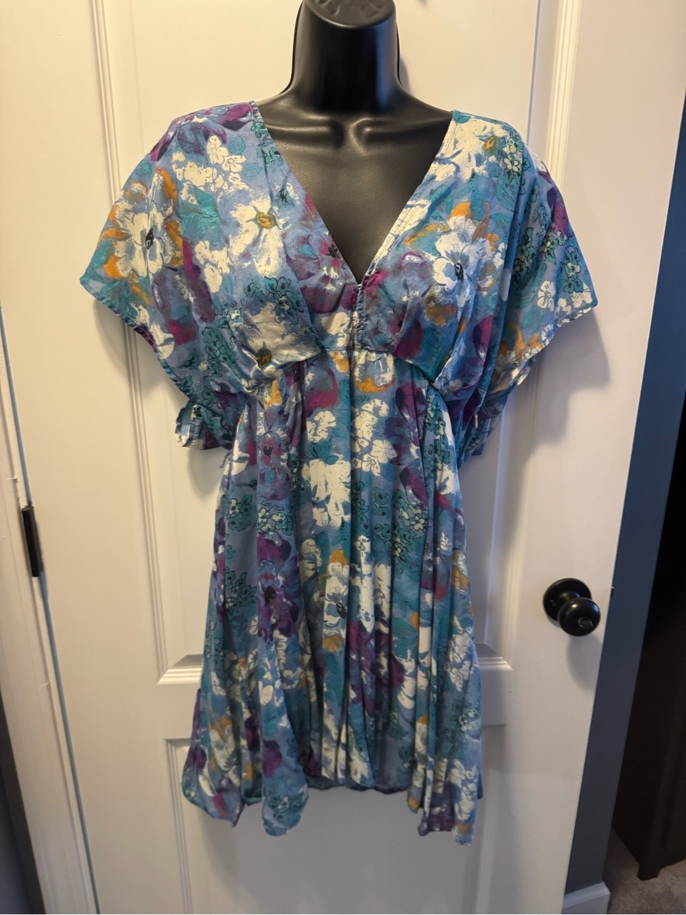 Free People Floral Mini Dress in Teal, Purple & White